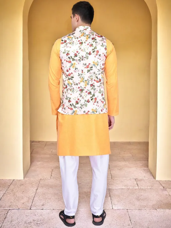 Men's_Floral_Print_Nehru_Jacket_With_Orange_Kurta_Set
