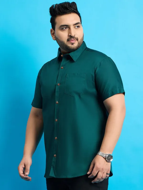 Men's_Dark_Teal_Green_Half_Sleeve_Formal_Shirt_With_Pocket