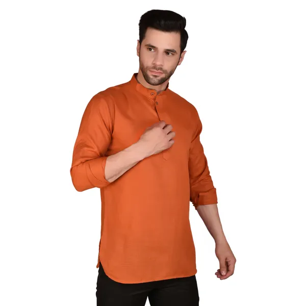Men's_Orange_Short_Kurta_With_Black_Pants_Set