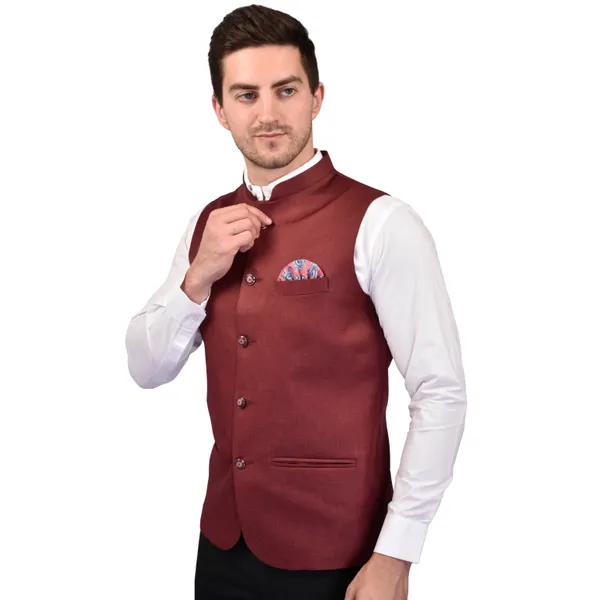 Men's_Maroon_Nehru_Jacket_With_Pocket_Square