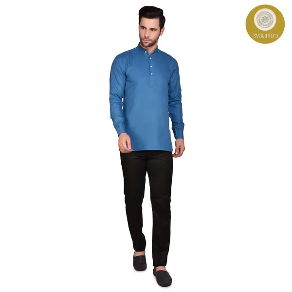 Men's_Blue_Long_Kurta_With_Black_Pants_Set