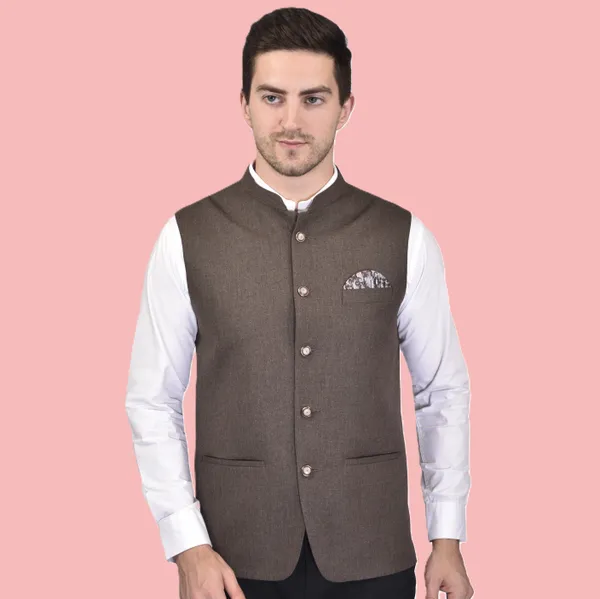 Men's_Brown_Nehru_Jacket_With_Pocket_Square
