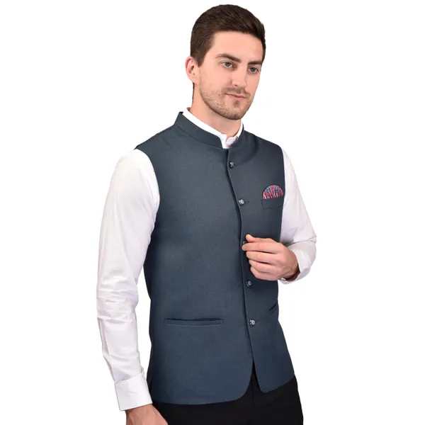 Men's_Grey_Nehru_Jacket_With_Pocket_Square