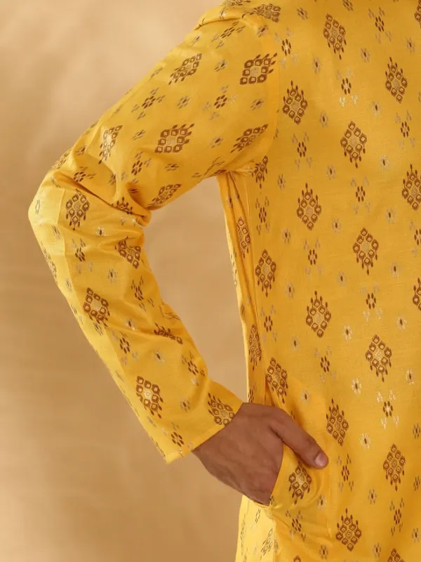 Men's_Yellow_Printed_Cotton_Kurta