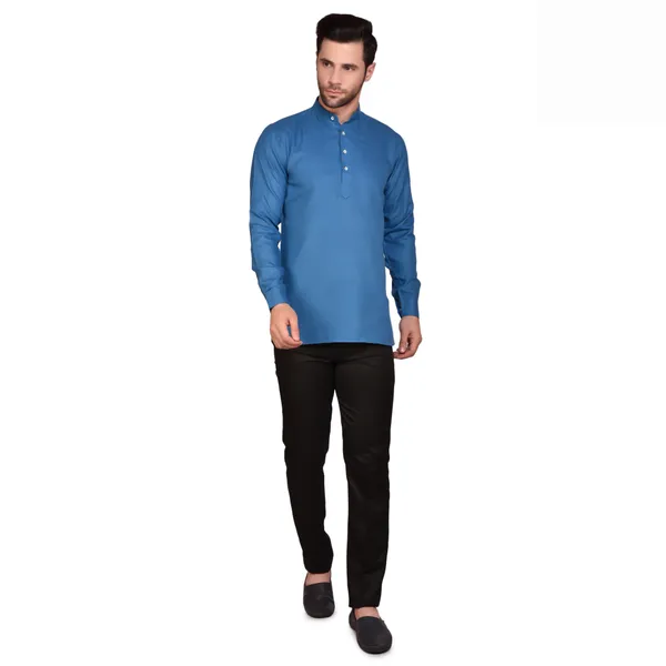 Men's_Blue_Long_Kurta_With_Black_Pants_Set