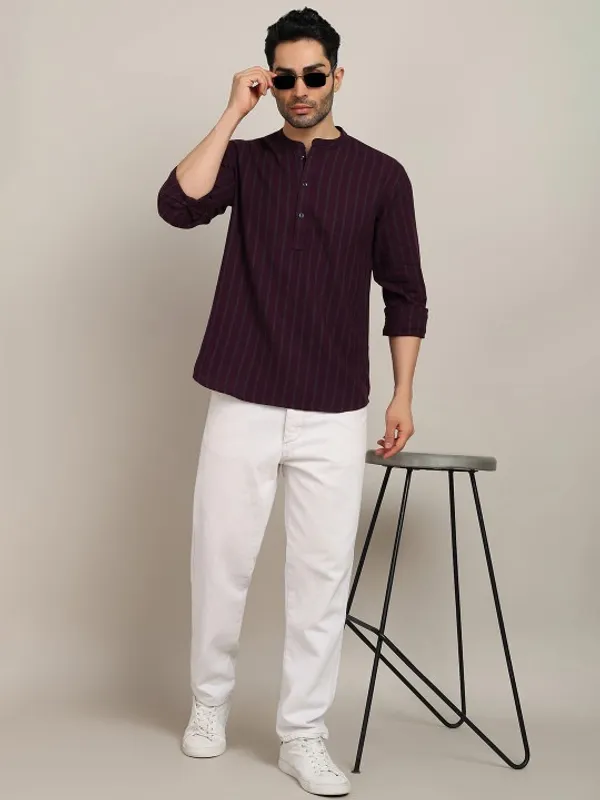 Men's_Striped_Cotton_Short_Kurta_-_Maroon