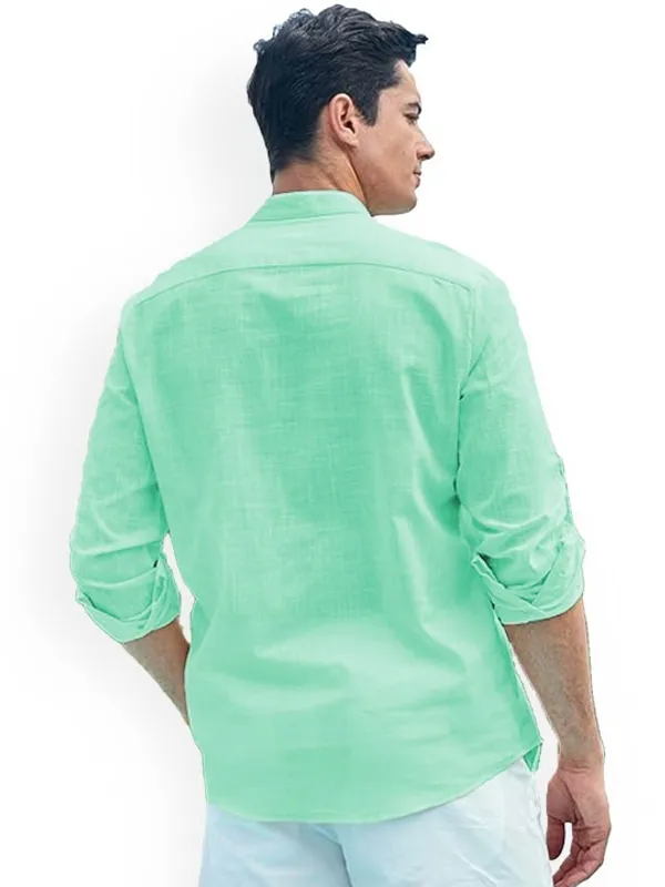 Men's_Mint_Green_Linen_Mandarin_Collar_Casual_Shirt
