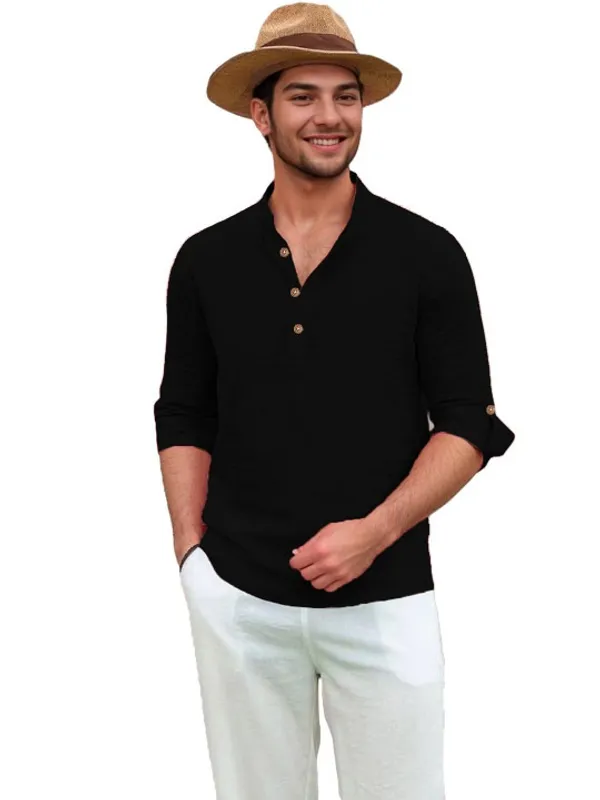 Men's_Black_Full_Sleeve_Cotton_Shirt_With_Button_Placket_And_Roll-Up_Sleeves