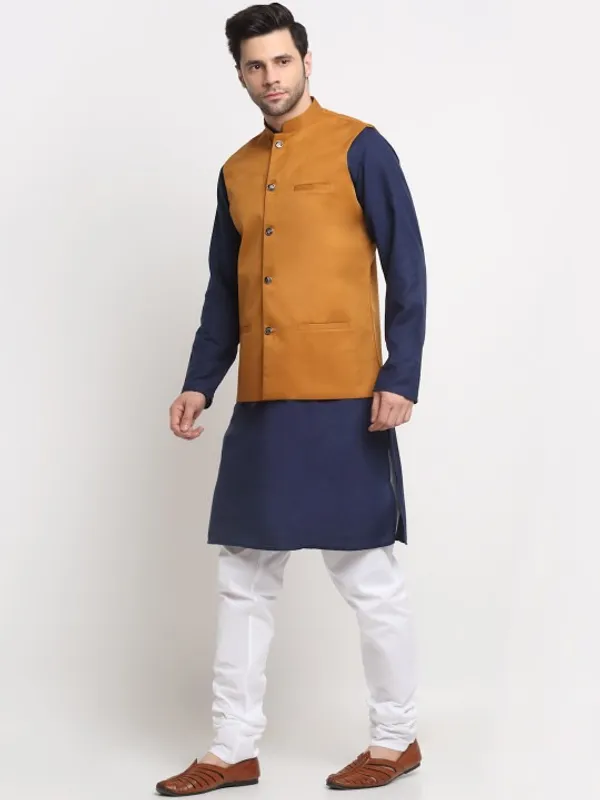 Men's_Mustard_Yellow_Nehru_Jacket_With_Navy_Blue_Kurta_Pajama_Set