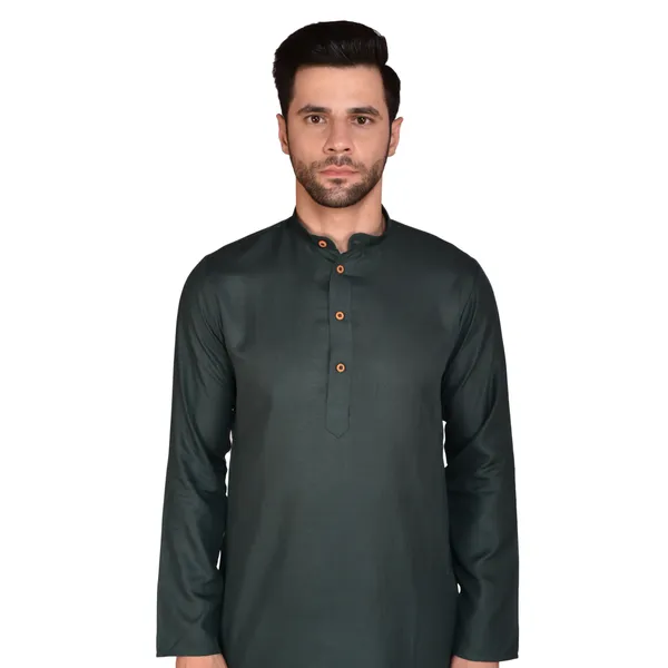Men's_Dark_Green_Cotton_Kurta_With_White_Pajama_Set_-_Ethnic_Wear_For_Festive_Occasions