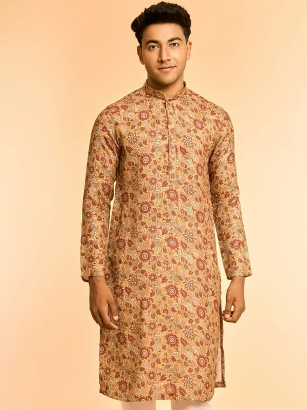 Men's_Ethnic_Kalamkari_Print_Kurta_-_Beige_With_Traditional_Patterns