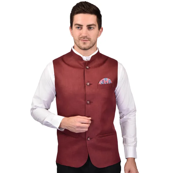 Men's_Maroon_Nehru_Jacket_With_Pocket_Square