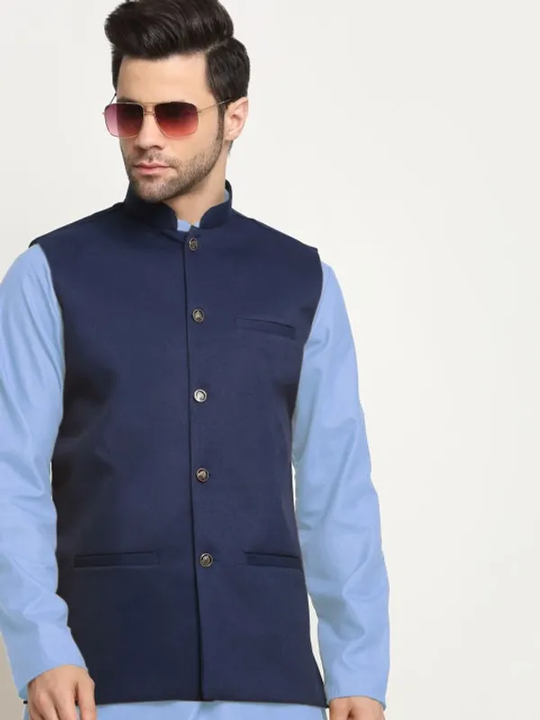Men's_Traditional_Ethnic_Wear_Set_-_Navy_Blue_Nehru_Jacket_With_Sky_Blue_Kurta_And_White_Churidar