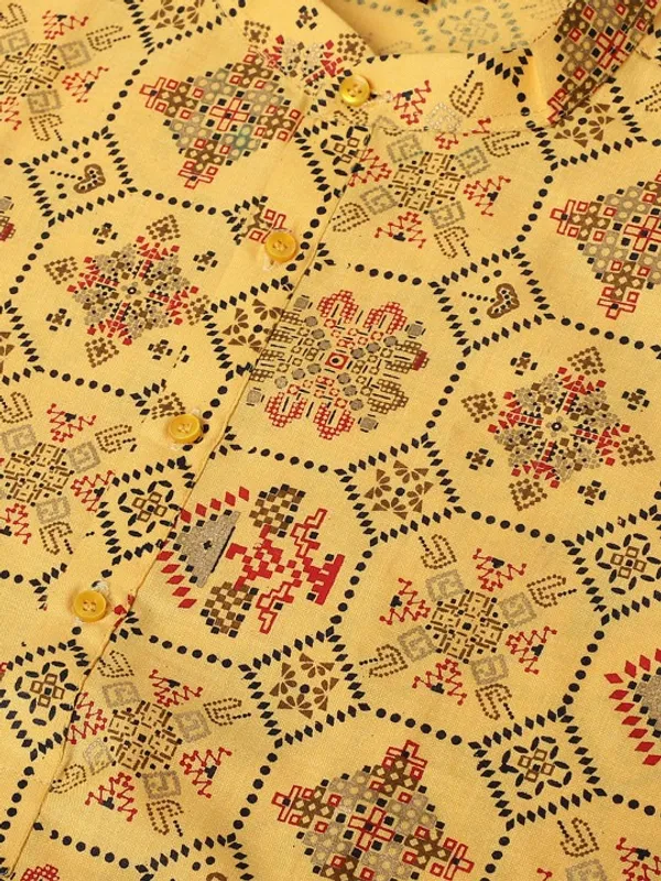 Men's_Yellow_Printed_Cotton_Kurta