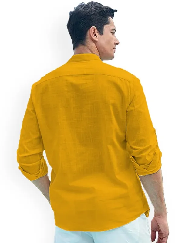 Men's_Yellow_Cotton_Linen_Long_Sleeve_Shirt