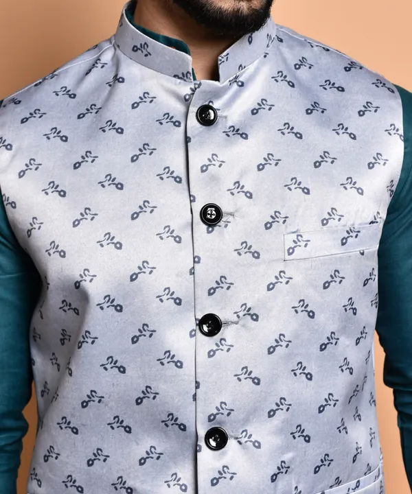 Men's_Ethnic_Kurta_Pajama_With_Printed_Nehru_Jacket_Set