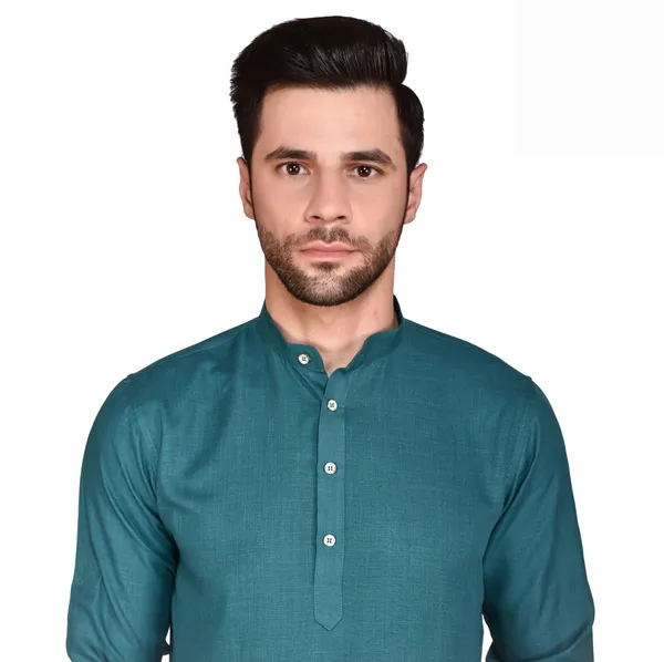 Men's_Teal_Green_Short_Kurta_With_Mandarin_Collar