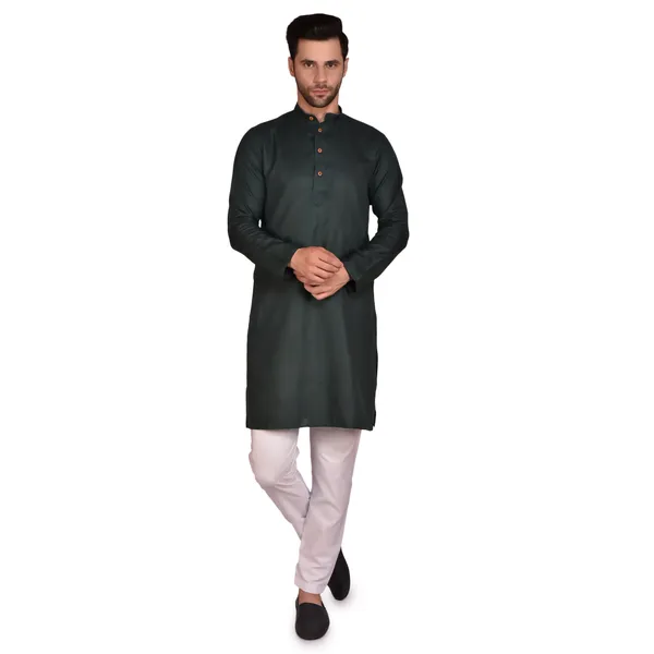 Men's_Dark_Green_Solid_Kurta_With_White_Churidar_Set_-_Traditional_Ethnic_Wear