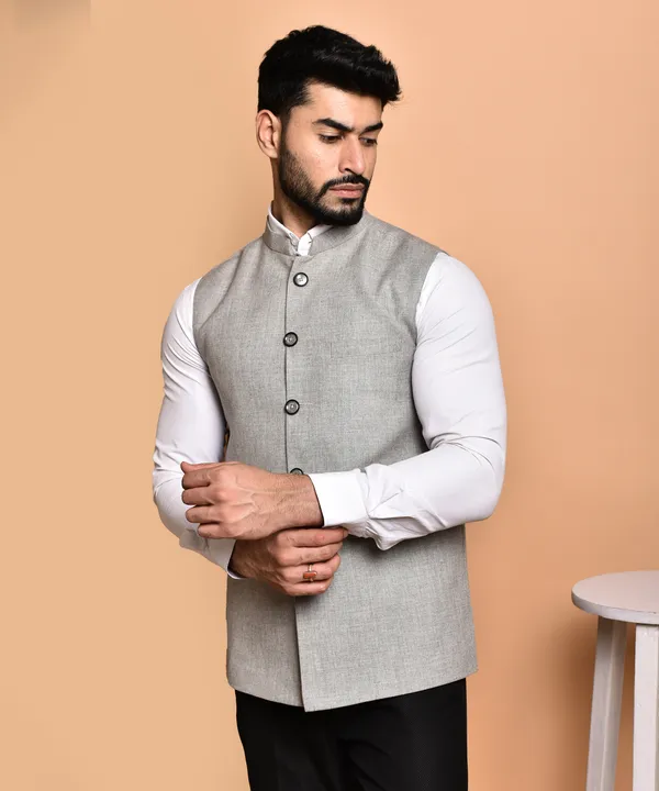 Men's_Grey_Linen_Nehru_Jacket_Vest