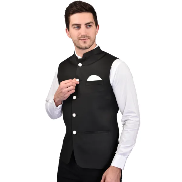 Men's_Black_Nehru_Jacket_With_White_Buttons_And_Pocket_Square