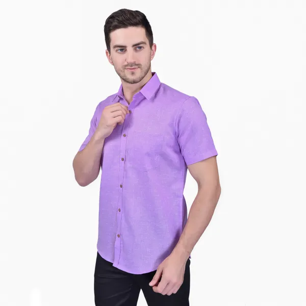Men's_Purple_Half_Sleeve_Cotton_Casual_Shirt
