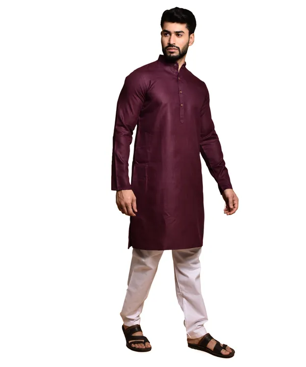 Men's_Maroon_Long_Kurta_With_Mandarin_Collar