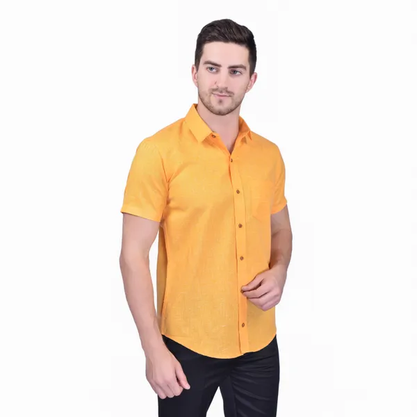 Men's_Casual_Short_Sleeve_Shirt_-_Yellow
