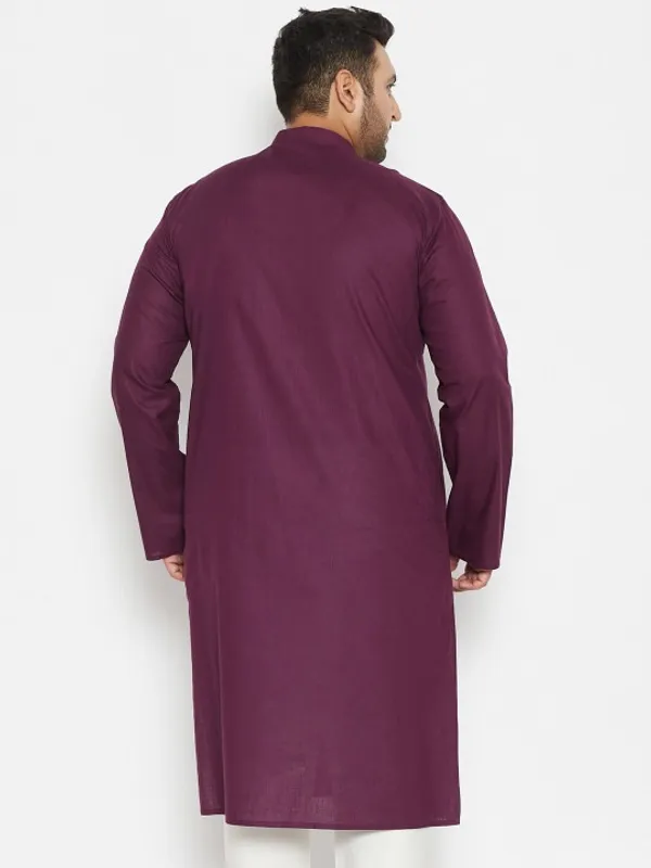 Men's_Wine_Cotton_Kurta_With_Mandarin_Collar_And_Full_Sleeves