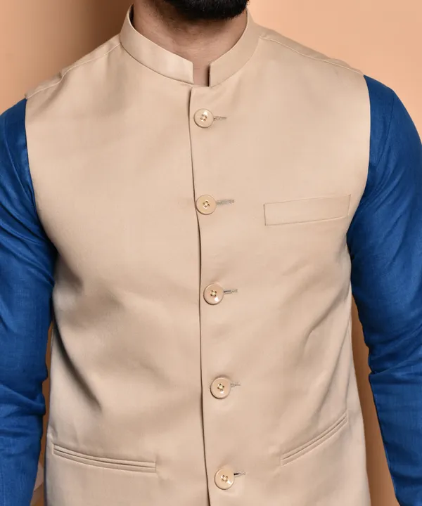 Men's_Blue_Kurta_Pajama_With_Beige_Nehru_Jacket_Set_-_Traditional_Indian_Ethnic_Wear