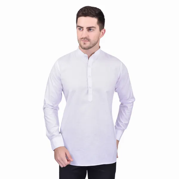 Men's_White_Cotton_Short_Kurta_With_Mandarin_Collar