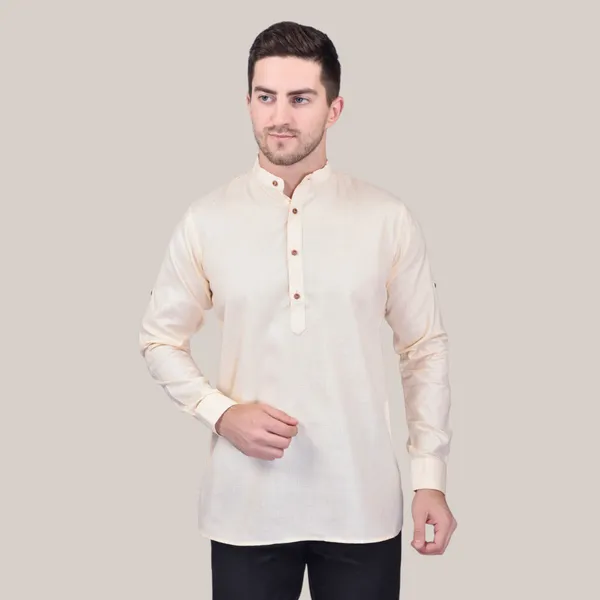 Men's_Beige_Ethnic_Cotton_Kurta_With_Mandarin_Collar_And_Full_Sleeves