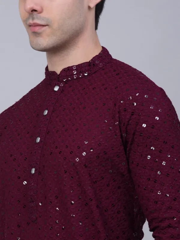 Maroon_Embellished_Kurta_For_Men_-_Ethnic_Wear_With_Sequin_Work