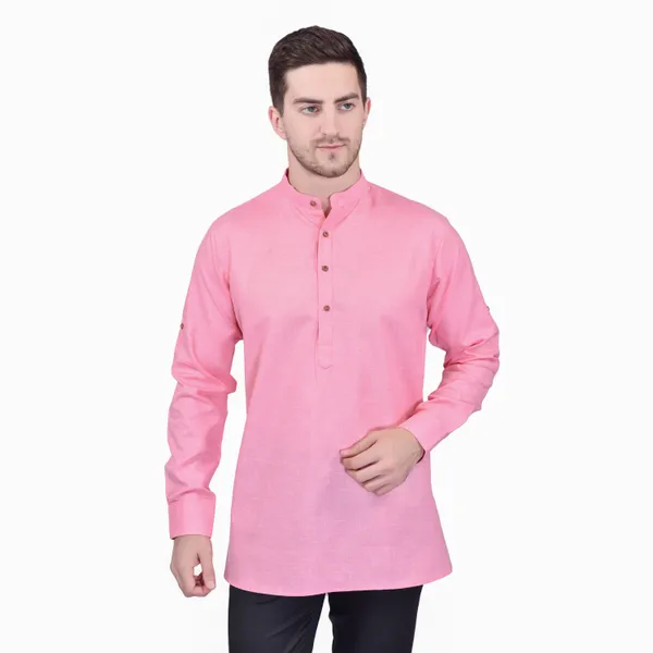 Men's_Pink_Long_Sleeve_Casual_Kurta_With_Mandarin_Collar