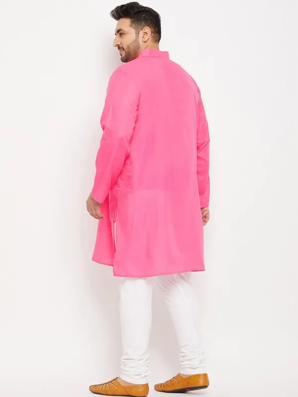 Men's_Pink_Cotton_Kurta_With_Mandarin_Collar_And_Button_Placket