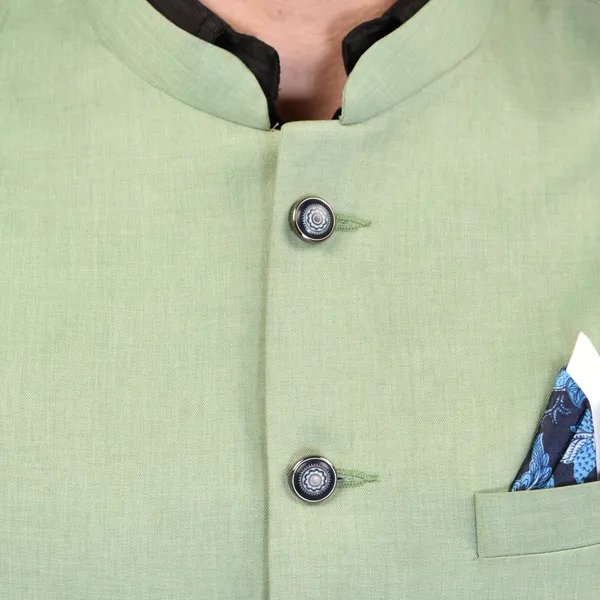 Men's_Pista_Green_Nehru_Jacket_With_Black_Contrast_Collar
