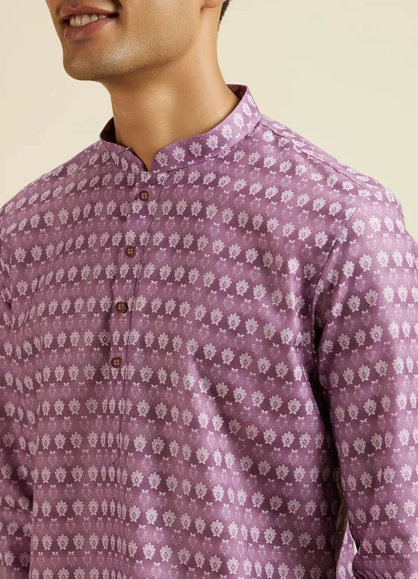 Purple_Printed_Cotton_Short_Kurta_For_Men