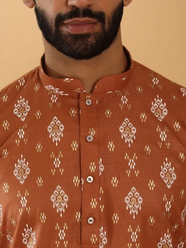 Men's_Rust_Orange_Ethnic_Kurta_With_Traditional_Ikat_Print