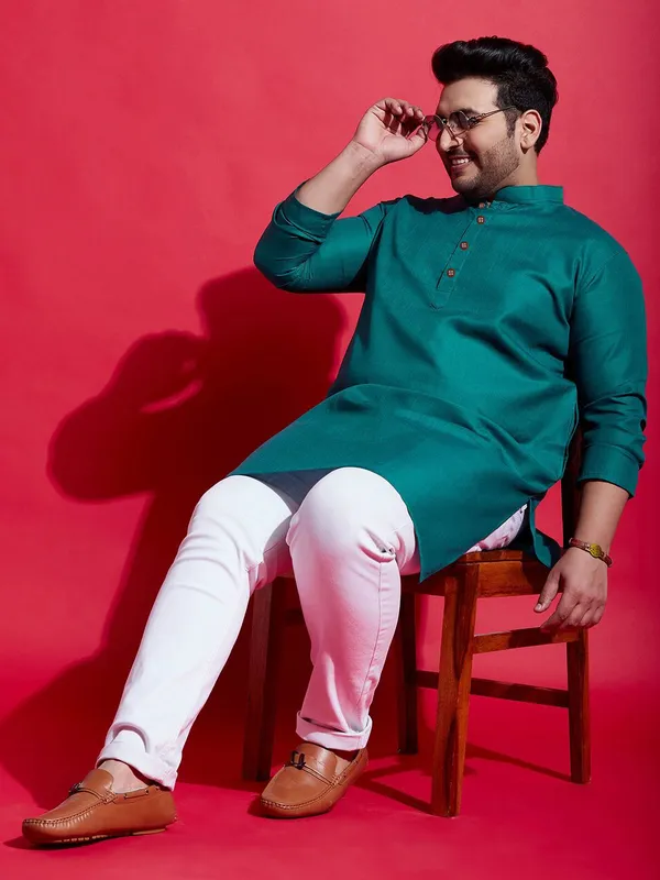 Men's_Teal_Green_Cotton_Kurta_-_Ethnic_Wear