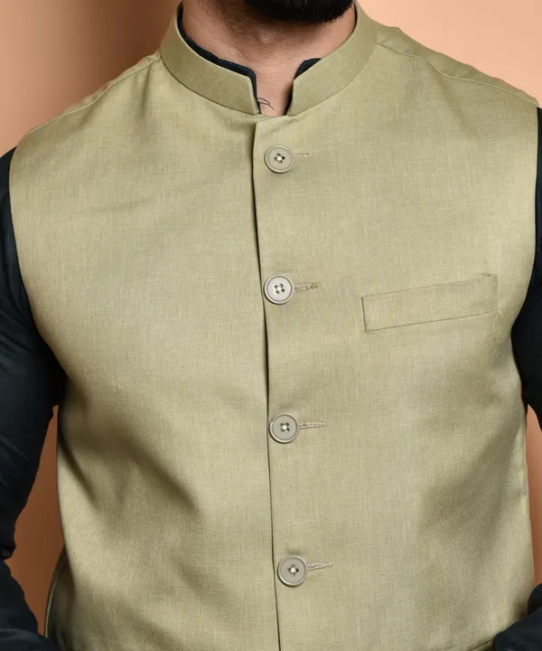 Men's_Ethnic_Nehru_Jacket_With_Kurta_Pajama_Set_-_Pista_Green_&_Black