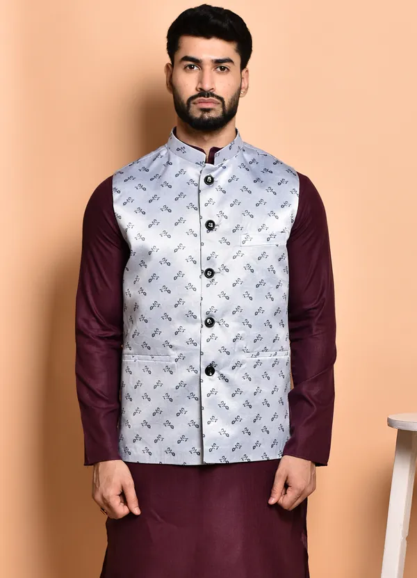 Men's_Ethnic_Kurta_Pajama_Set_With_Printed_Nehru_Jacket_-_Maroon_&_White