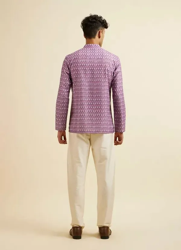 Purple_Printed_Cotton_Short_Kurta_For_Men