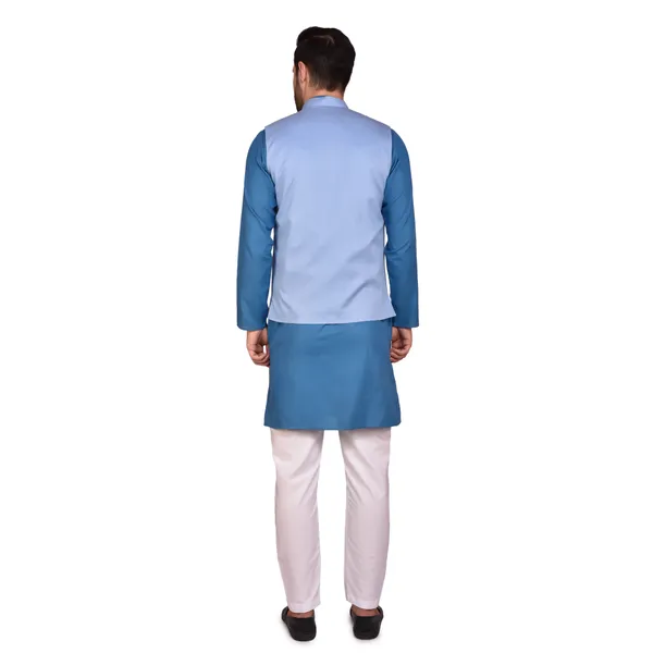 Men's_Ethnic_Kurta_Pajama_Set_With_Nehru_Jacket_-_Blue
