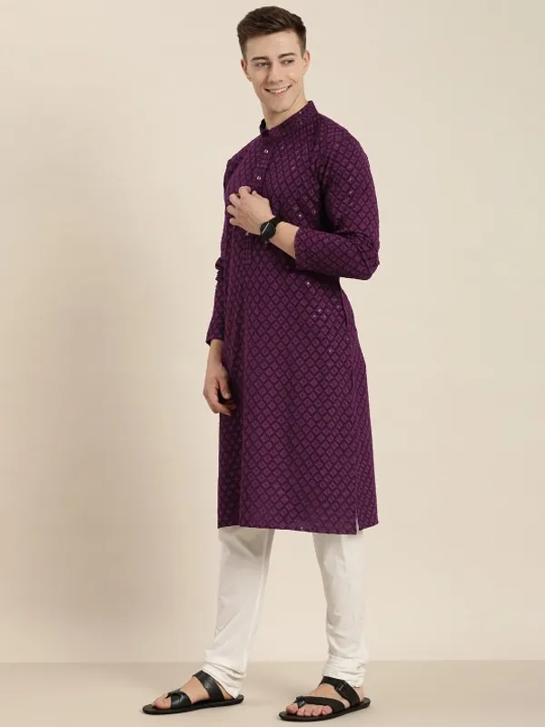 Men's_Purple_Ethnic_Kurta_With_All-Over_Printed_Pattern_And_Full_Button_Placket