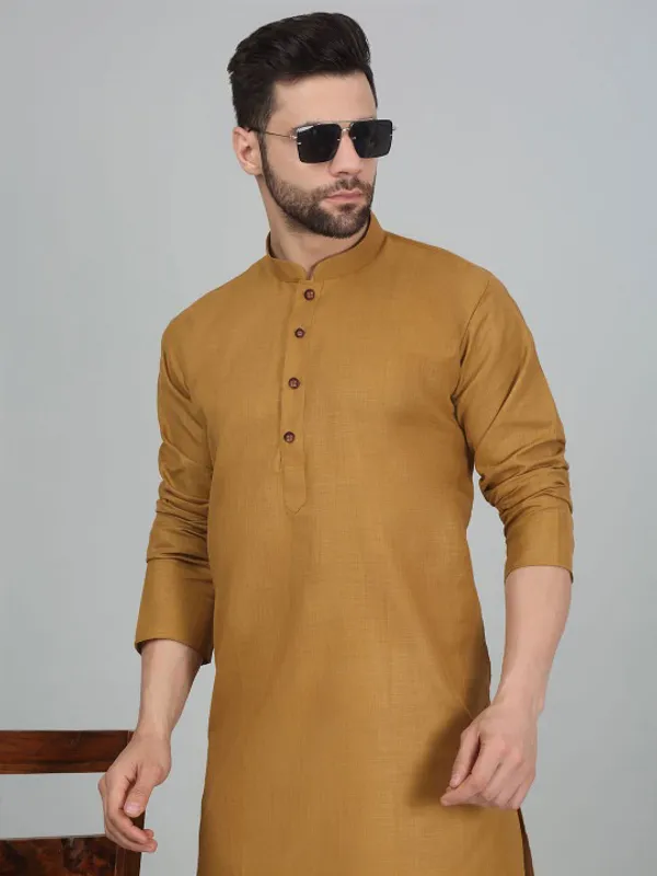 Mustard_Yellow_Cotton_Kurta_Pajama_Set_For_Men