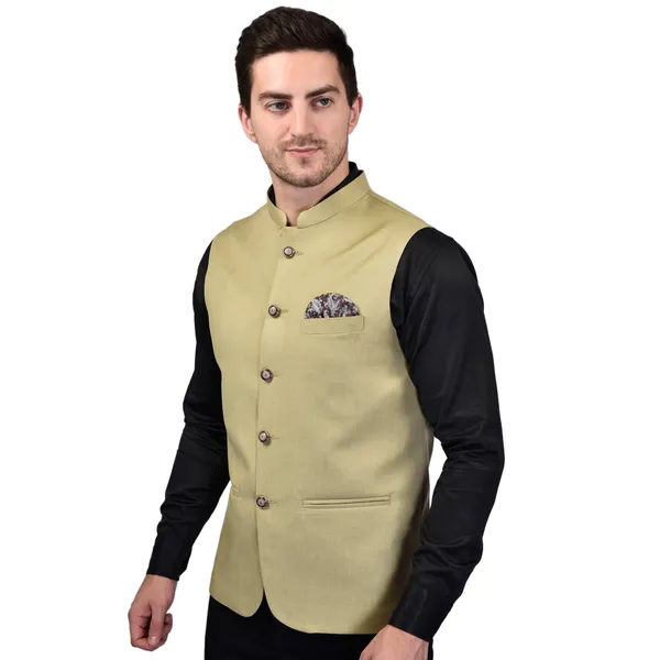 Men's_Beige_Nehru_Jacket_With_Pocket_Square
