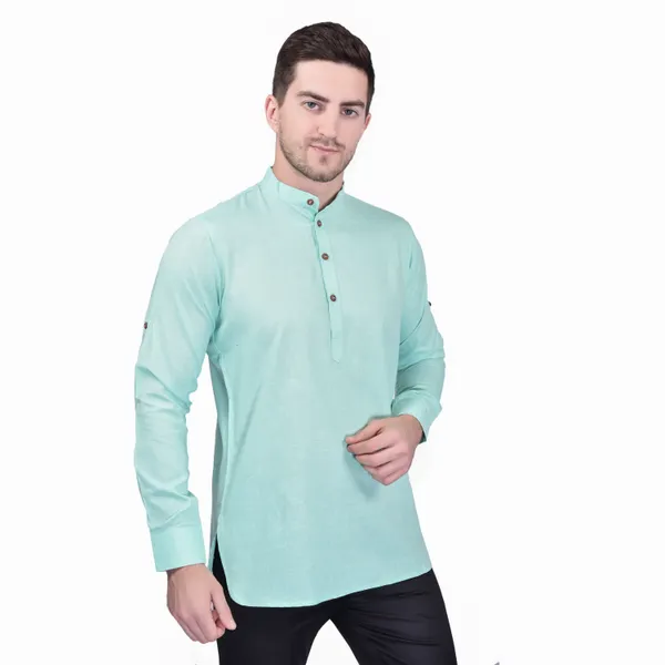 Men's_Mint_Green_Long_Kurta_With_Mandarin_Collar