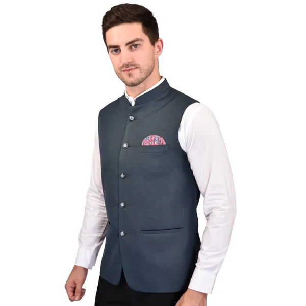 Men's_Grey_Nehru_Jacket_With_Pocket_Square