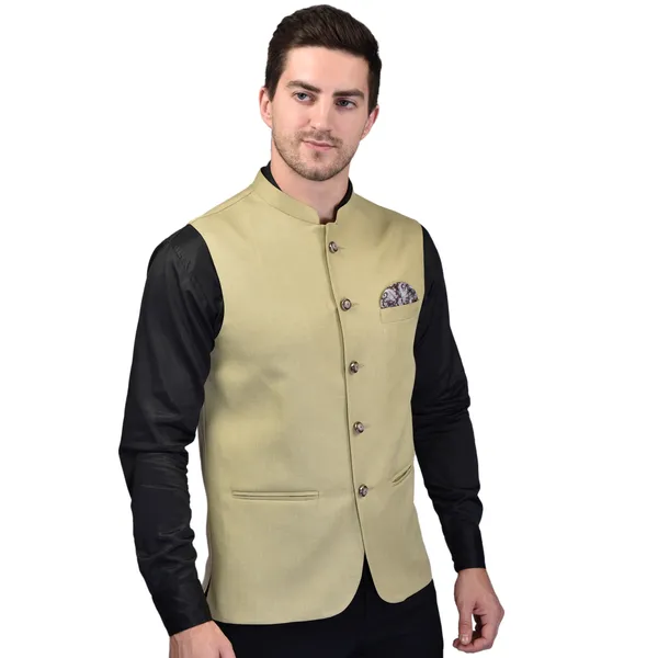 Men's_Beige_Nehru_Jacket_With_Pocket_Square
