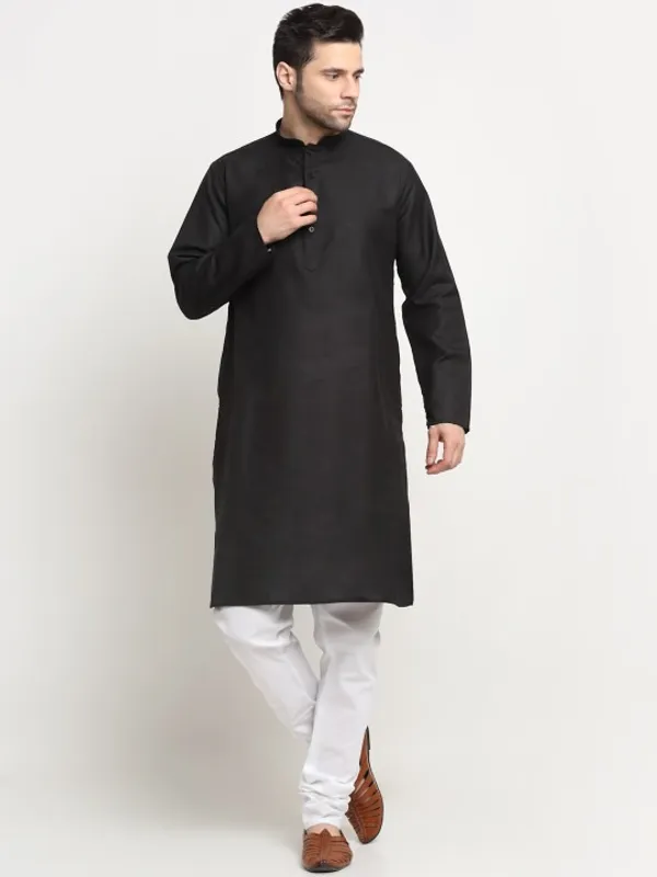 Men's_Navy_Blue_Nehru_Jacket_With_Black_Kurta_Pajama_Set_-_Ethnic_Formal_Wear