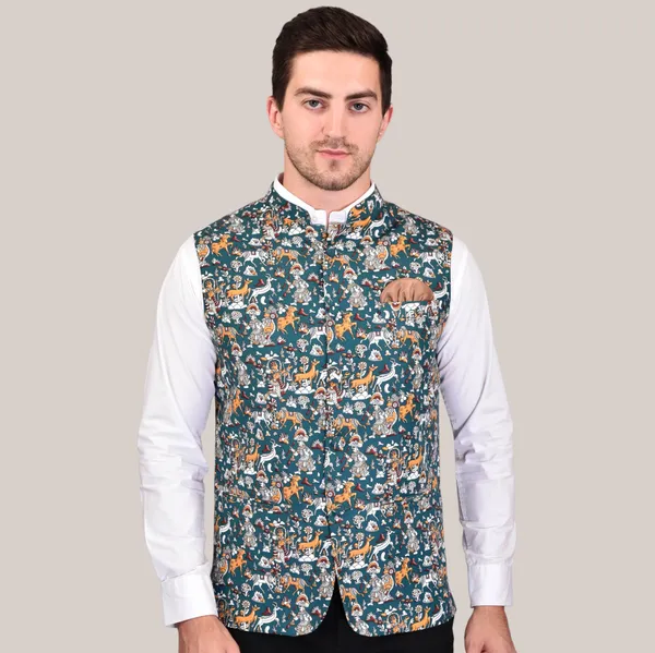 Men's_Teal_Green_Printed_Nehru_Jacket_With_Traditional_Animal_And_Folk_Art_Motifs
